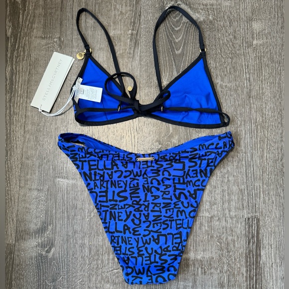 Stella McCartney**Blue/ Black Logo High Leg Bikini Set***Small $585 NWT - Picture 3 of 5